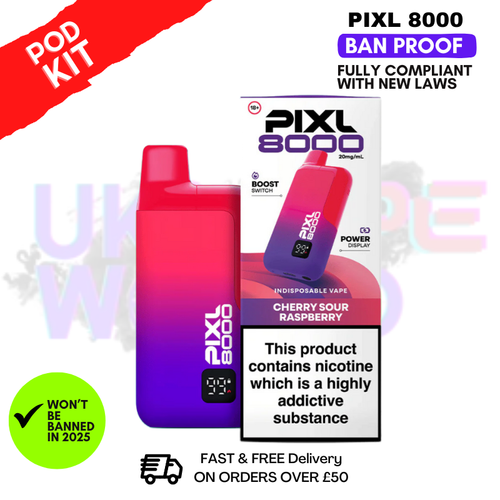 Cherry Sour Raspberry Pixl 8000 Puff Pod Kit - ukvapeworld