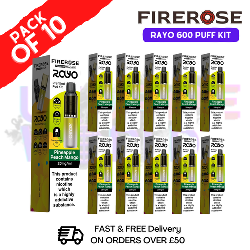 Pineapple peach mango Firerose 600 Puff Vape Kits Box of 10 - ukvapeworld