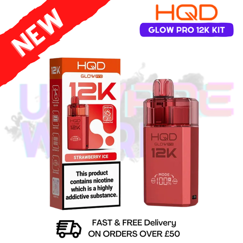 Strawberry Ice HQD Glow Pro 12K Puff Prefilled Pod Kit - ukvapeworld