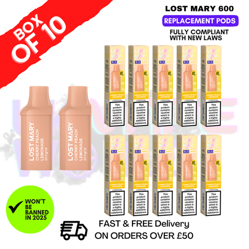Cherry Peach Lemonade Lost Mary 600 Puff Replacement Pods Box Of 10 - ukvapeworld
