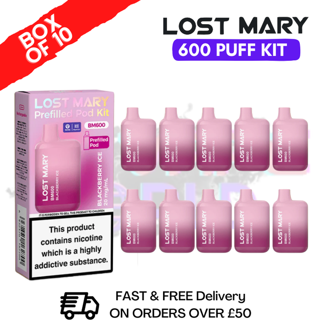 Shop Blackberry ICE Lost Mary 600 Puff Bars Pack Of 10 BM600 - UK Vape World