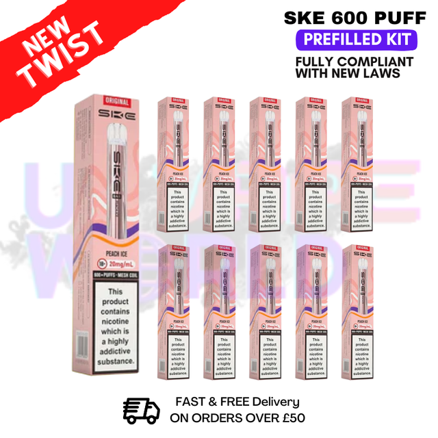 Peach ice Crystal Bar Puffs 600 SKE Box Of 10