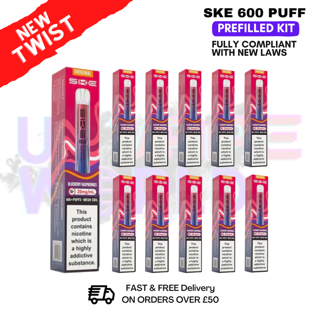 Shop Blueberry Raspberry - Crystal Bar Puffs 600 SKE Box Of 10 - UK Vape World