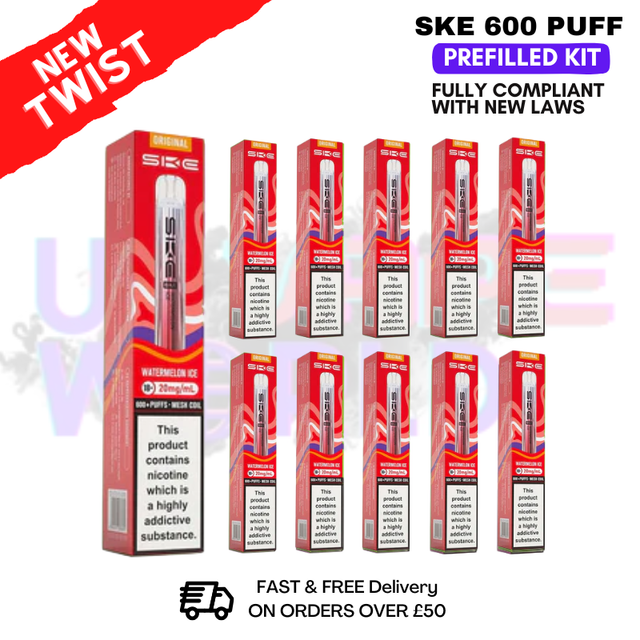 Watermelon ICE - Crystal Bar Puffs 600 SKE Box Of 10