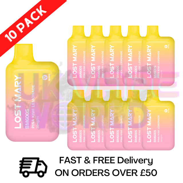 PINA KIWI LEMONADE (NEW) Lost Mary 600 Puff Bars Pack Of 10 BM600 Disposable - UK Vape World