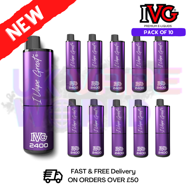 Box Of 10 - Blue Razz Cherry IVG 2400 Disposable Vape Pen Kit - UK Vape World