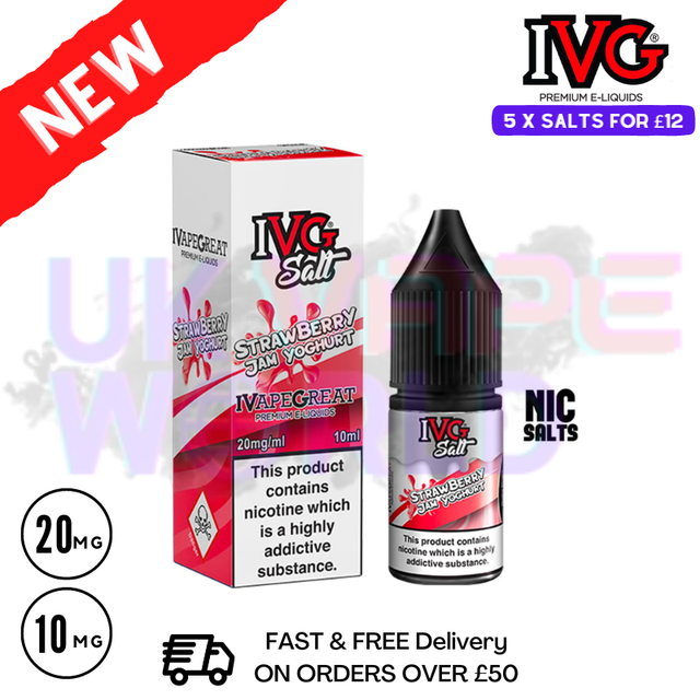 Strawberry Jam Yoghurt IVG Salt 10ml Nic Eliquid - UK Vape World