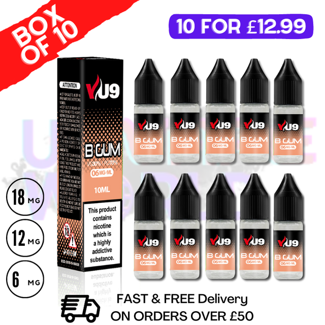 B-GUM VU9 E-Liquid Juice 10ml Nic Eliquid - 10 x 10ML BUNDLE - UK Vape World