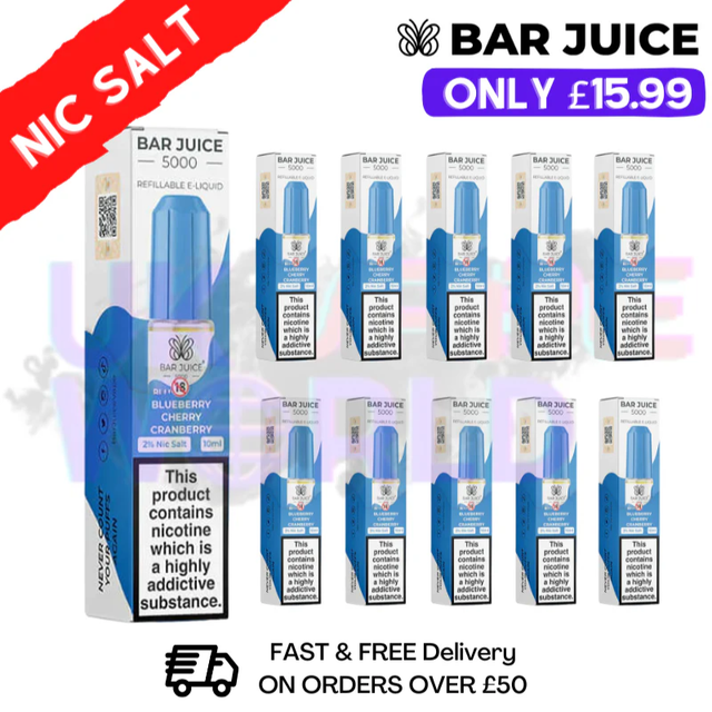 Blueberry Cherry Cranberry Bar Juice 5000 Nic Salt  Pack / Box of 10