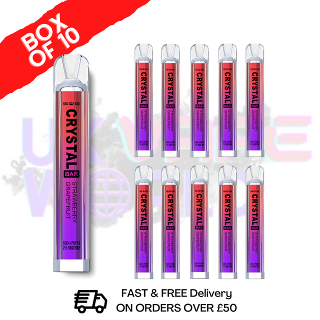 Strawberry Grapefruit Crystal Bar Puffs 600 SKE Box Of 10 Disposable Bars - UK Vape World