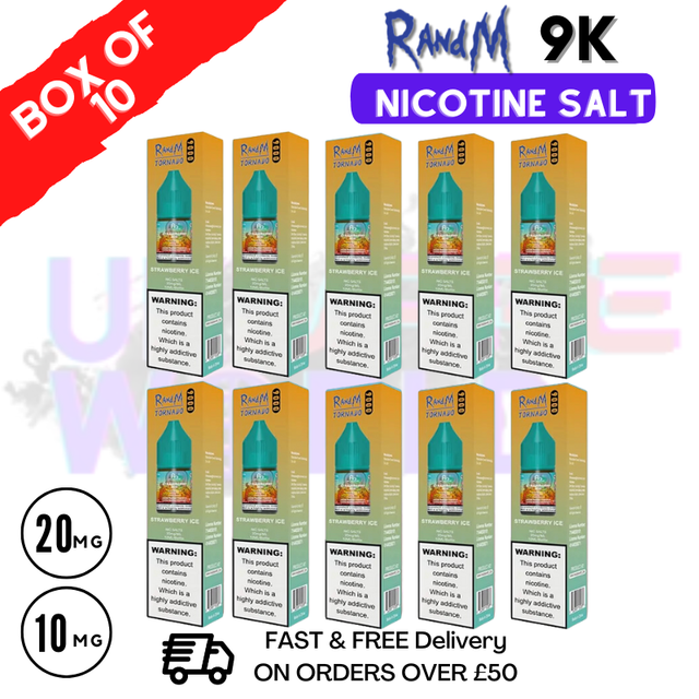 Strawberry Ice RandM 9000 Tornado Nic Salt Pack / Box of 10 - £16.99