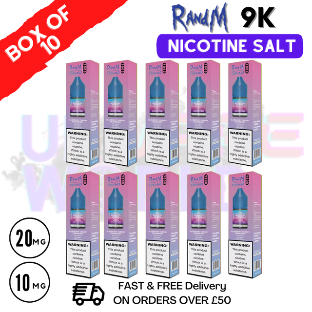 Shop Blueberry Cherry Cranberry RandM 9000 Tornado Nic Salt Pack / Box of 10 - £16.99 - UK Vape World