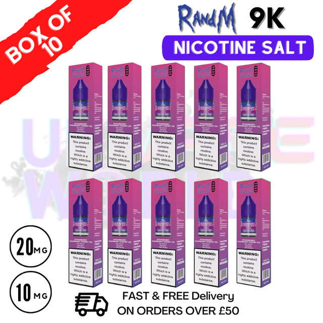Strawberry Raspberry Cherry Ice RandM 9000 Tornado Nic Salt Pack / Box of 10 - £16.99
