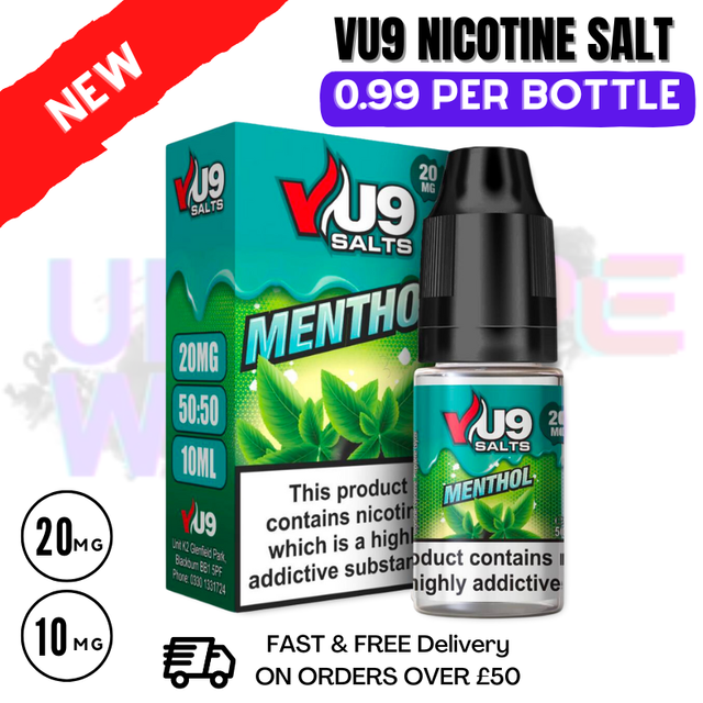 Menthol Nic Salt 10ml Nicotine E Juice by VU9 - 99p Eliquid