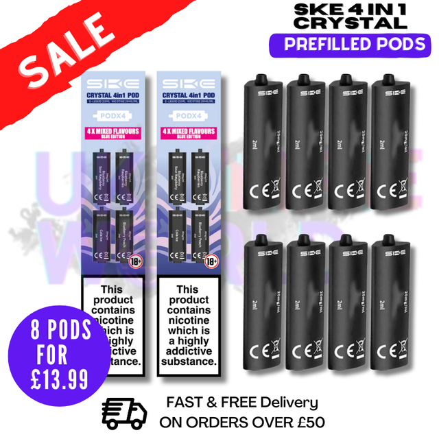 Shop Blue Edition - Crystal 2400 (2 x Pack Of 4) Prefilled Replacement Pod - UK Vape World