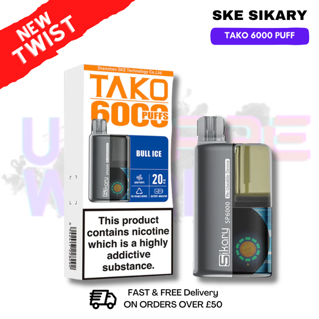 Shop Bull Ice SKE SIKARY 6000 PUFF 6K Prefilled Kit - UK Vape World