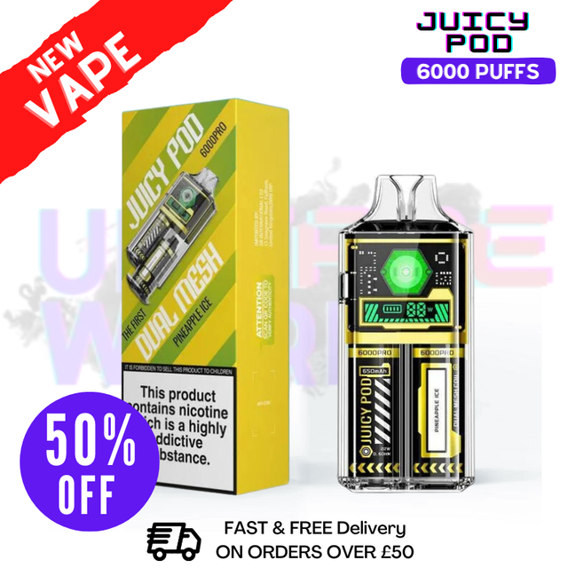 Shop Juicy Pod 6000 Pro Pineapple Ice Disposable Bar - ONLY £6 - UK Vape World