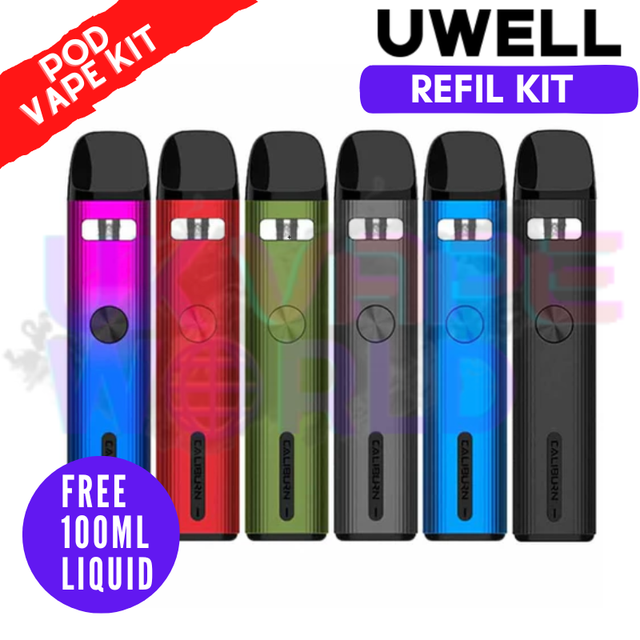 Shop Uwell Caliburn A2 Pod Vape Kit + Free 100ML Eliquid - UK Vape World