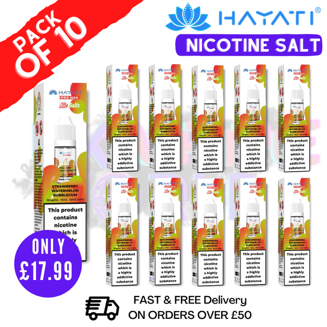 Shop Strawberry Watermelon Bubblegum Hayati Pro Max Nic Salt Box Of 10 - UK Vape World