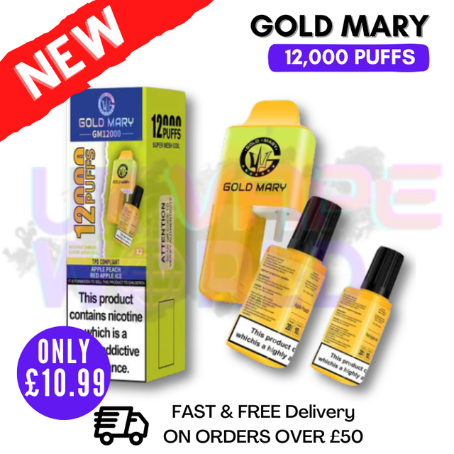 Shop Apple Peach Gold Mary 12000 Puff 12K Bar Disposable Kit - UK Vape World