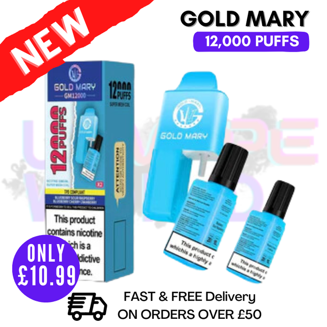 Shop Blue Sour Raspberry  Gold Mary 12000 Puff 12K Bar Disposable Kit - UK Vape World
