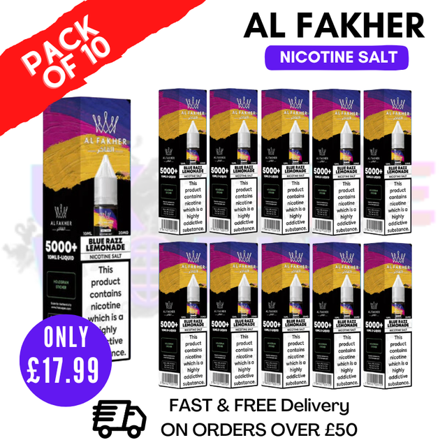 Shop Blue Razz Lemonade Al Fakher 5000+ Nic Salt BOX OF 10 - UK Vape World