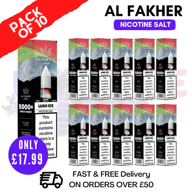 Shop Lush ICE Al Fakher 5000+ Nic Salt BOX OF 10 - UK Vape World