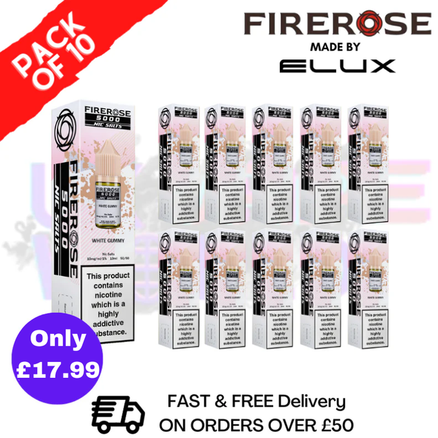 shop White Gummy Firerose 5000 Nic Salt Box Of 10 - ukvapeworld