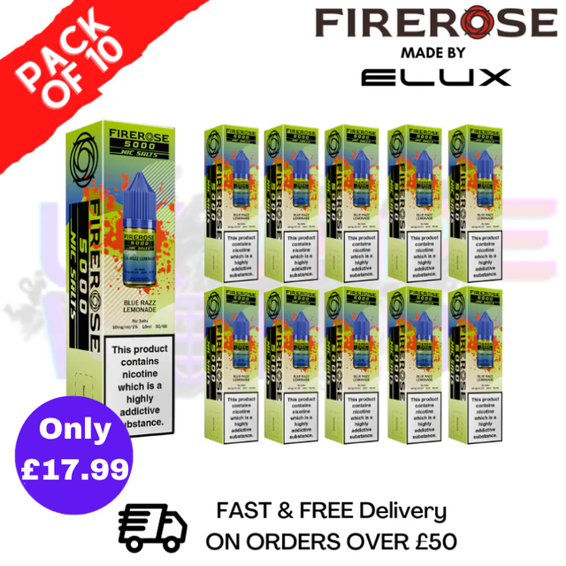 Blue Razz Lemonade Firerose 5000 Nic Salt Box Of 10