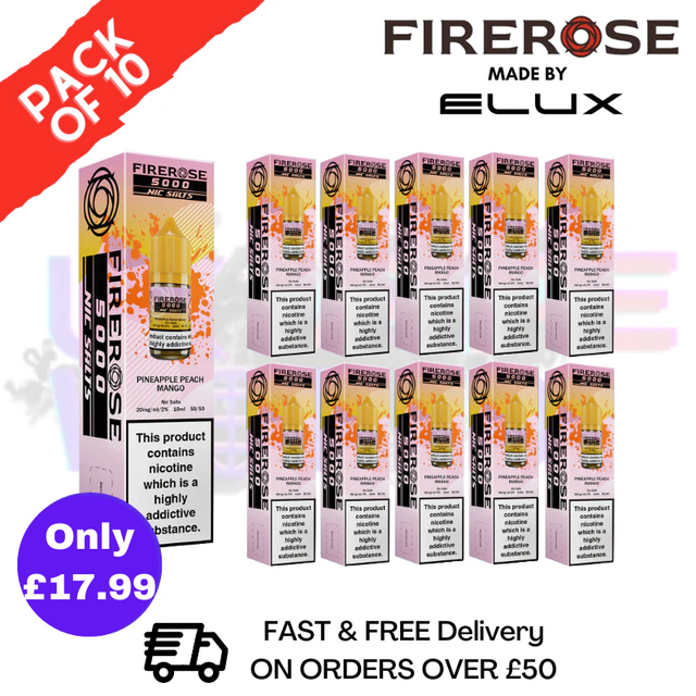 Pineapple Peach Mango Firerose 5000 Nic Salt Box Of 10