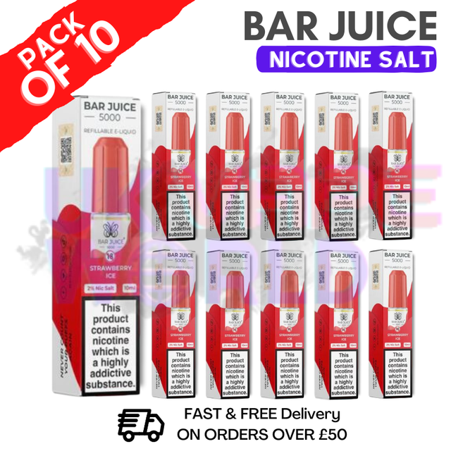 Shop Strawberry ICE Bar Juice 5000 Nic Salt | Box of 10 | ONLY £15.99 - UK Vape World