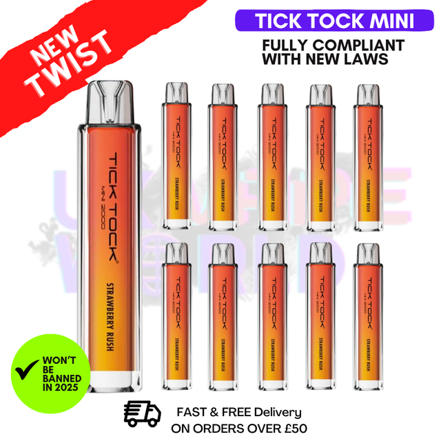 Shop Strawberry Rush Tick Tock Mini 2000 Box Of 10 - UK Vape World
