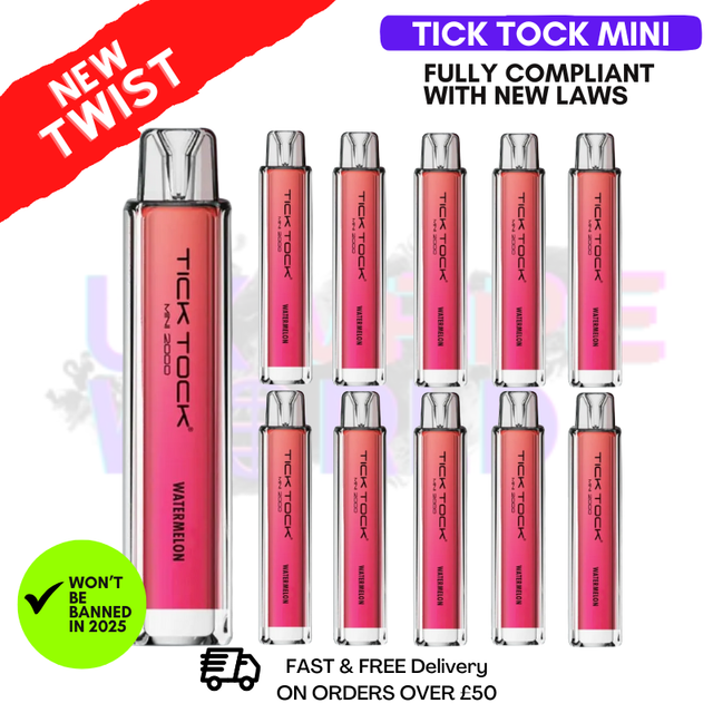 Shop Watermelon Tick Tock Mini 2000 Box Of 10 - UK Vape World