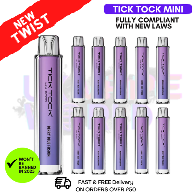 Shop Berry Blue Fusion Tick Tock Mini 2000 Box Of 10 - UK Vape World