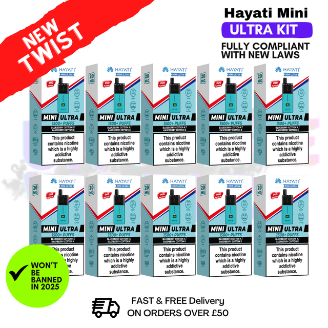 Shop Blueberry Cotton K Hayati Mini Ultra 1500 Box Of 10 - UK Vape World