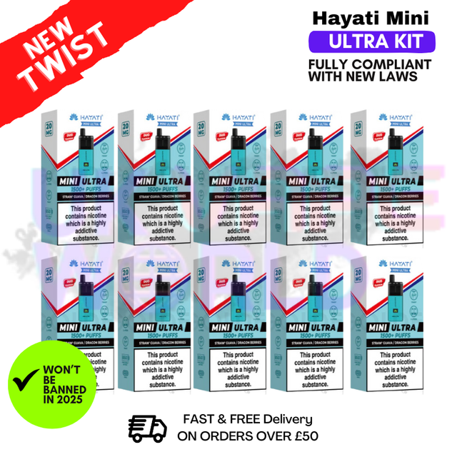 Shop Straw Guava Hayati Mini Ultra 1500 Box Of 10 - UK Vape World