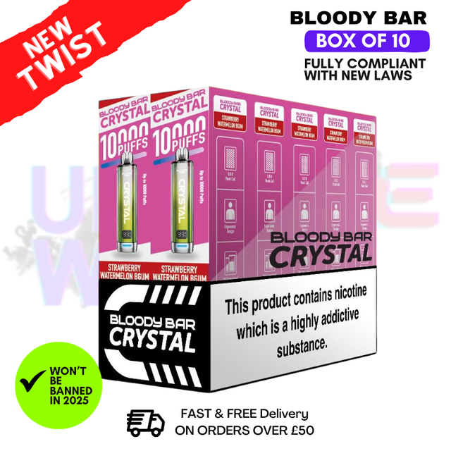 Shop Straw Water Bubblegum Bloody Bar Crystal 10K Puff Box Of 10
