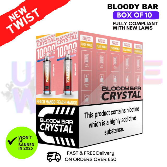 Peach Mango Bloody Bar Crystal 10K Puff Box Of 10