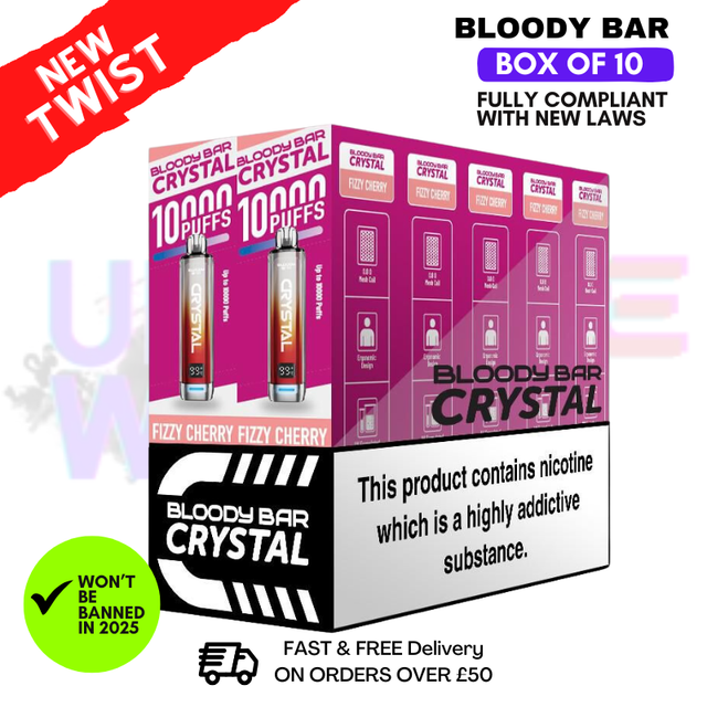 Fizzy Cherry Bloody Bar Crystal 10K Puff Box Of 10