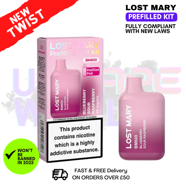 Shop Blue Sour Raspberry Lost Mary BM600 Prefilled Pod Kit - UK Vape World