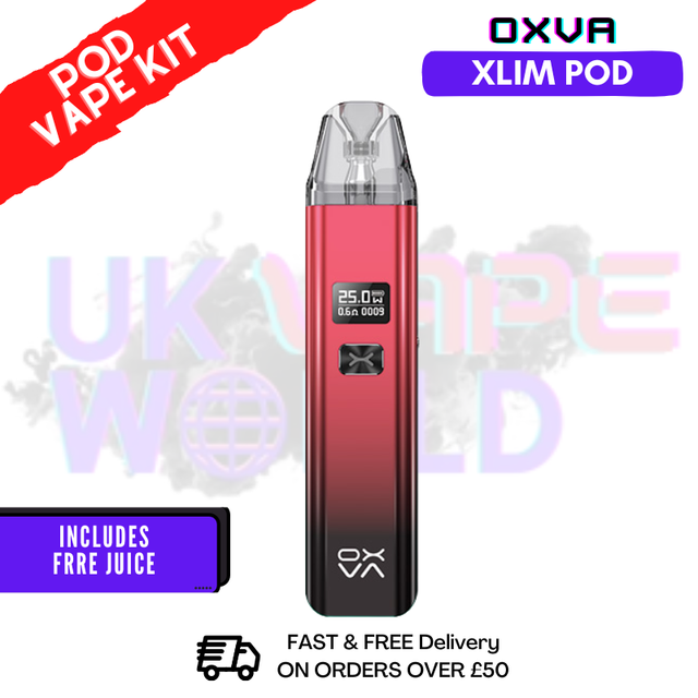 Shiny Black Red Oxva Xlim Pod Kit + Free 100ml Juice