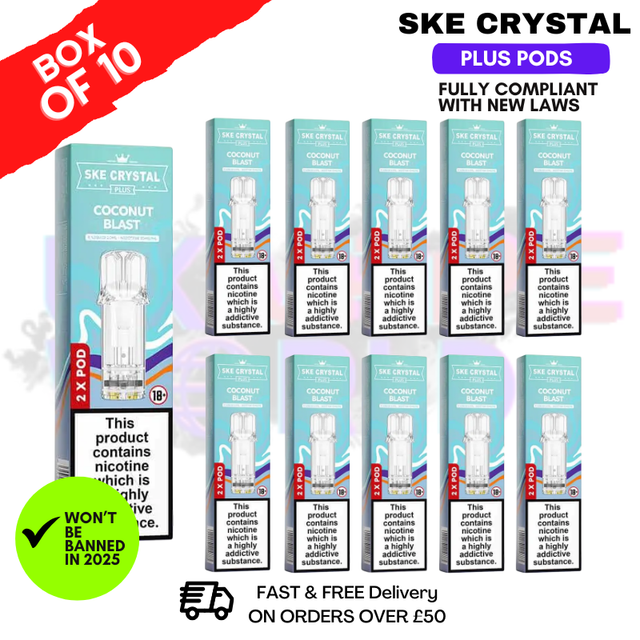 Shop Coconut Blast SKE Crystal Plus Prefilled Pod Box Of 10 - UK Vape World