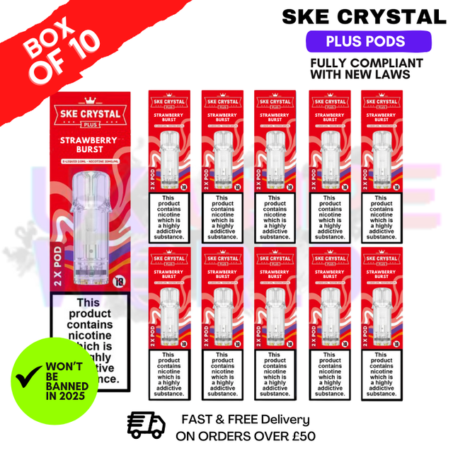 Shop Strawberry Burst SKE Crystal Plus Prefilled Pod Box Of 10 - UK Vape World