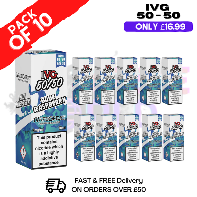 Blue Raspberry IVG 50/50 Eliquid Box Of 10