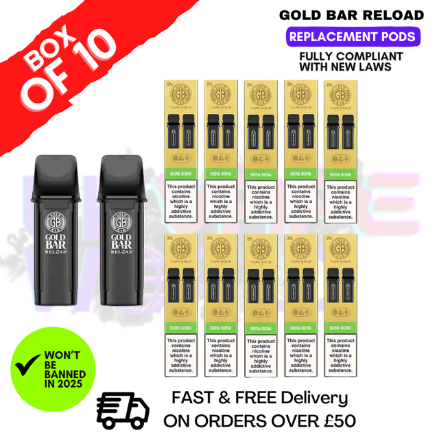 Shop Bora Bora Gold Bar Reload Prefilled Pods Box of 10 - UK Vape World 