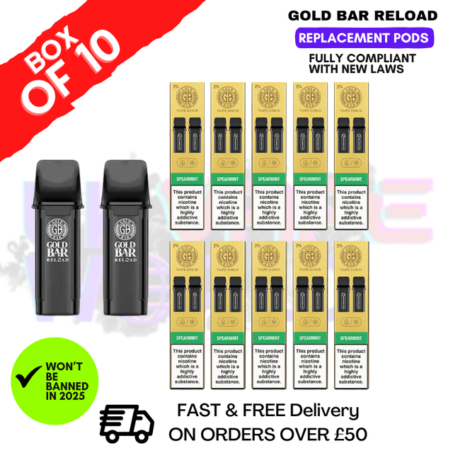 Shop Spearmint Gold Bar Reload Prefilled Pods Box of 10 - UK Vape World