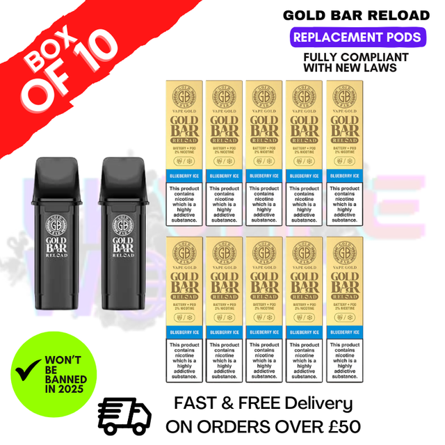 Shop Blueberry ICE Gold Bar Reload Prefilled Pods Box of 10 - UK Vape World
