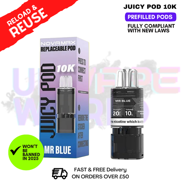 Shop Mr Blue Juicy Pod 10K Replacement Pod 12ML - £2.99 - UK Vape World