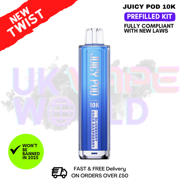 Shop Blue Sour Raspberry Juicy Pod 10K NovaMax Pod Kit - £8.99 - UK Vape World