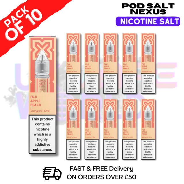 Shop Fuji Apple Peach Pod Salt Nexus Nic Salt Box Of 10 - UK Vape World